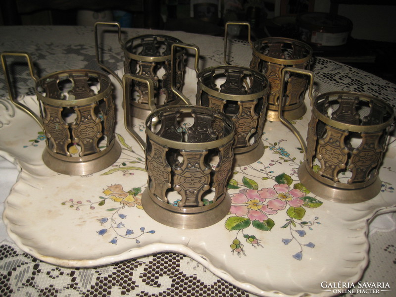 Orosz fém , teás  pohár tartó  készlet  6 db mérete belül   6.7 cm