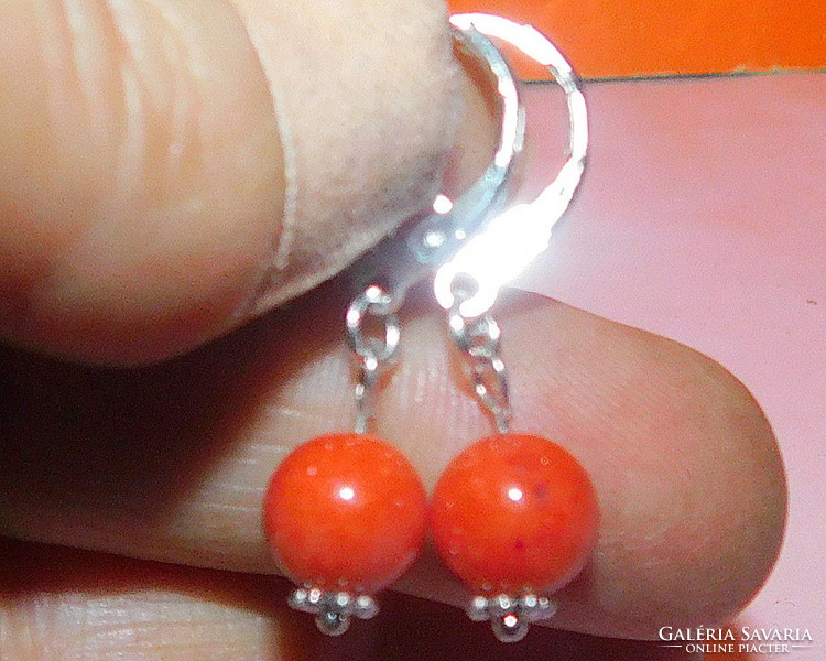 Orange coral mineral pearl earrings