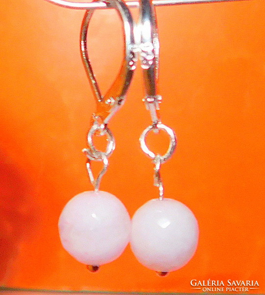 Rose quartz mineral faceted polished spherical earrings