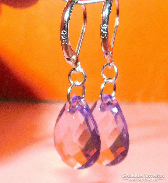 Amethyst shiny polished drop crystal earrings