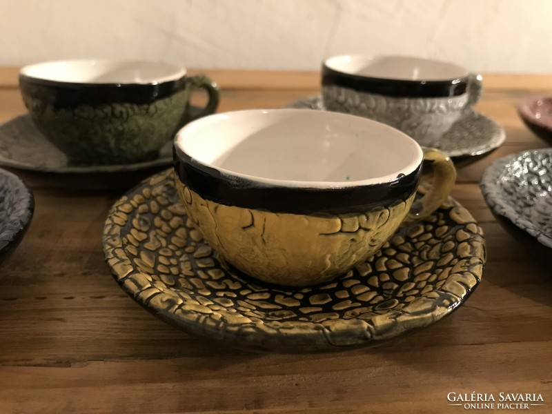 Retro miniature espresso set with cracked ceramic coffee cup