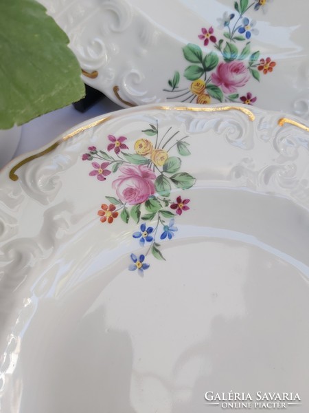 Beautiful antique handmade floral porcelain plate offering bowl of fried, centerpiece collection pieces