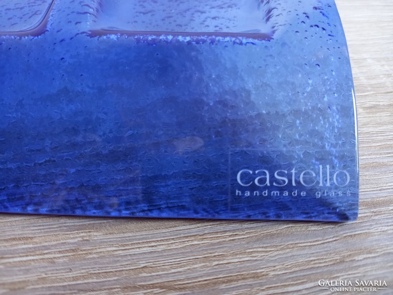 Spanyol Castello márkájú kék üveg gyertyatartó, mécsestartó