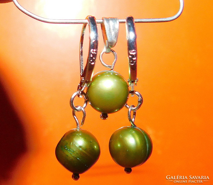 Rare! Eosin shiny Japanese biwa genuine pearl earrings and pendant set