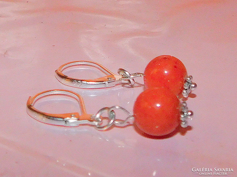 Orange coral mineral pearl earrings