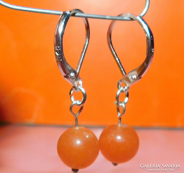 Orange coral mineral sphere earrings