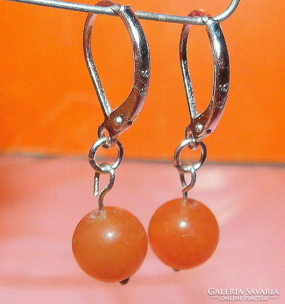 Orange coral mineral sphere earrings