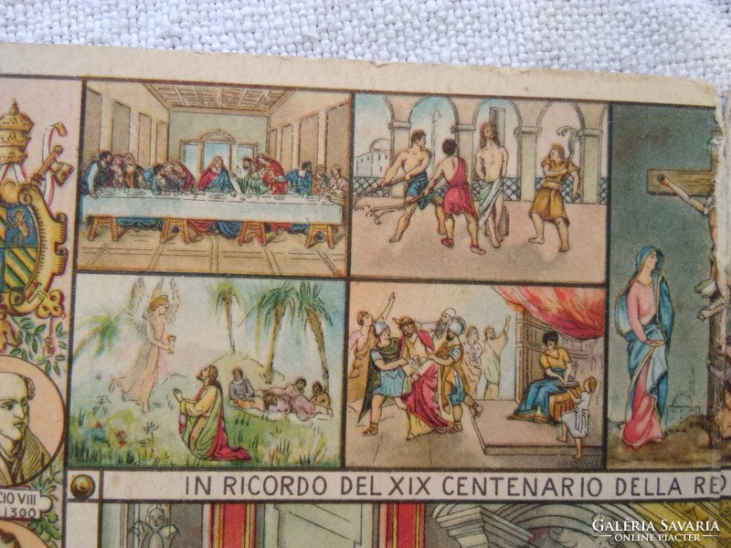 Antik kinyitható vallási képeslap, minden oldalán motívumokkal, egyházi ceremónia, Vatikán 1910