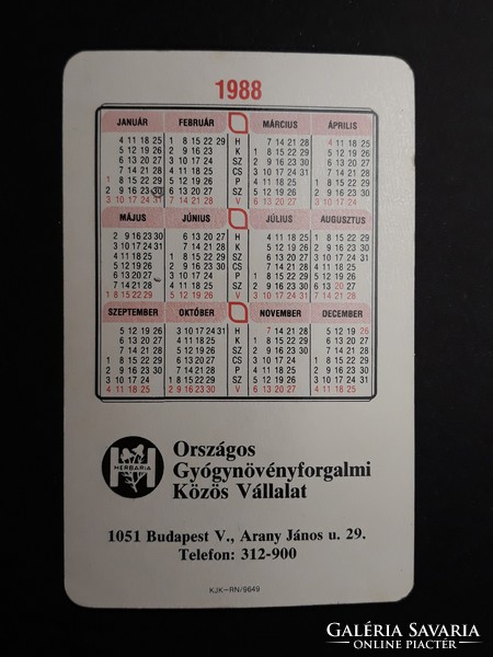 Old Card Calendar 1988 - Herbarium National Herbal Joint Venture - Retro Calendar