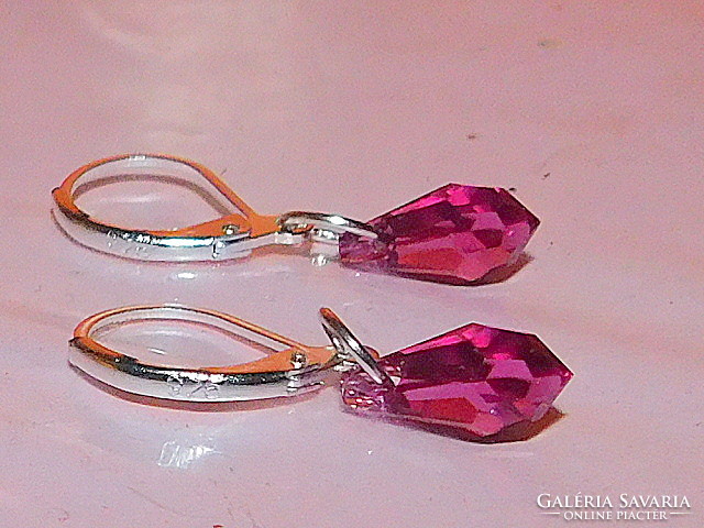 Pink crystal drop faceted earrings