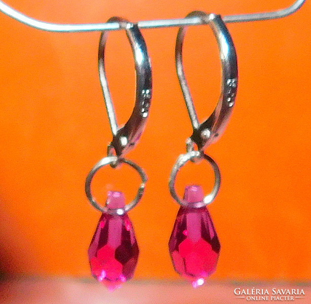 Pink crystal drop faceted earrings