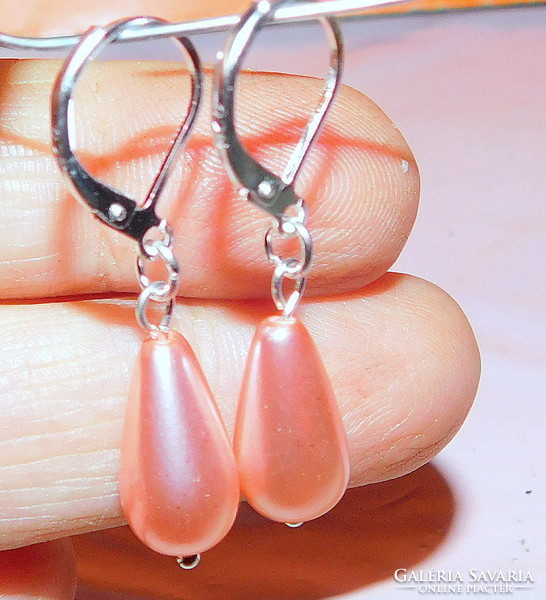 Pink shiny pearl drop pearl earrings