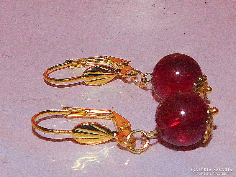 Ruby red lacy ornate pearl gold gold filled earrings