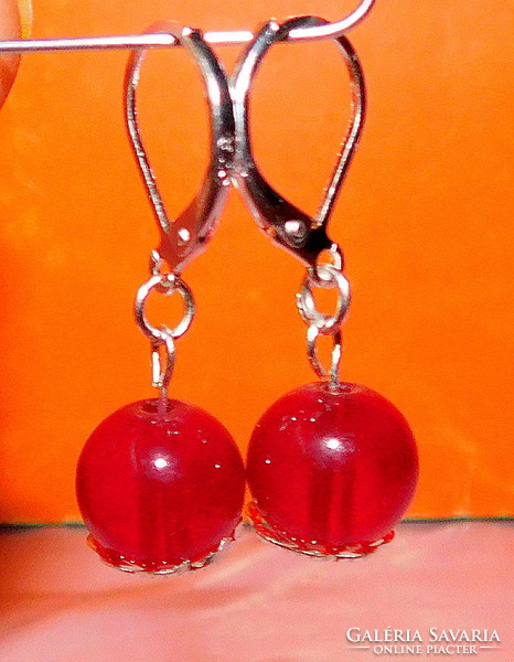Ruby red lacy ornate pearl earrings