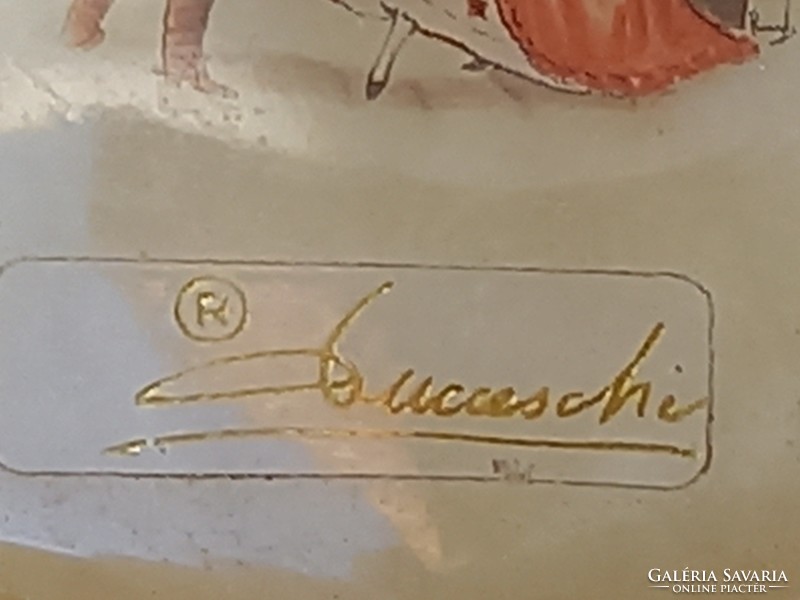 Vintage, Ducceschi ,olasz, kézzel készült, alabástrom, jelenetes ékszertartó doboz_szelence