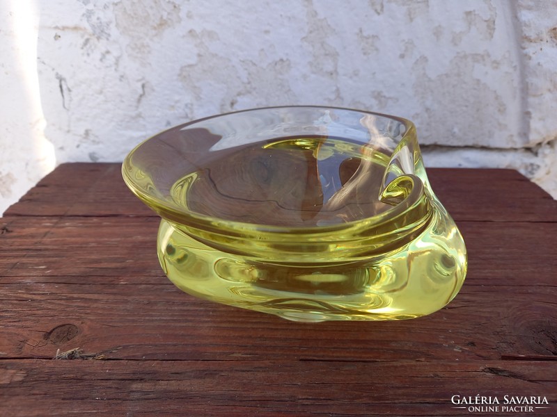Retro Czechoslovak solid glass ashtray_yellow