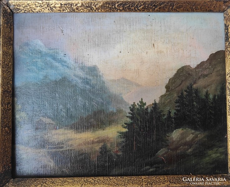 Aprólékos, kidolgozás jó kvalitású festmény tájkép! Alpesi stílusú