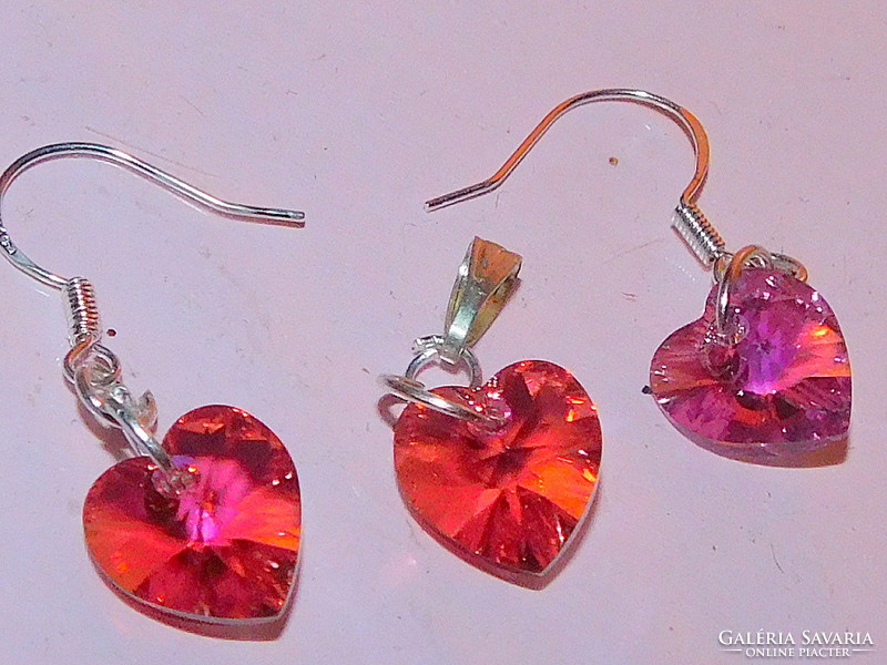 Crystal Heart Earrings and Pendant Set