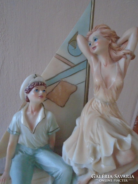 Gigantic size and weight Neapolitan figure on sailboats 45 x 33 cm Weight: 6.35 kg