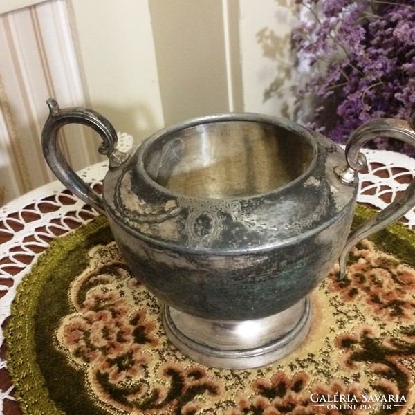 Very elegant, antique, silver-plated tin, large-sized sugar holder