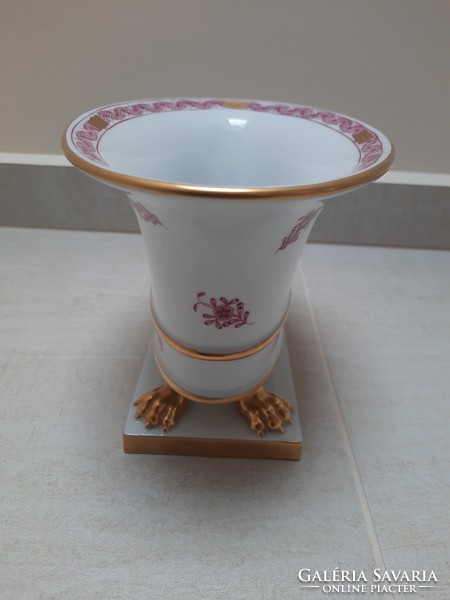 Herend pur-pur Indian basket patterned claw vase with flowerpot