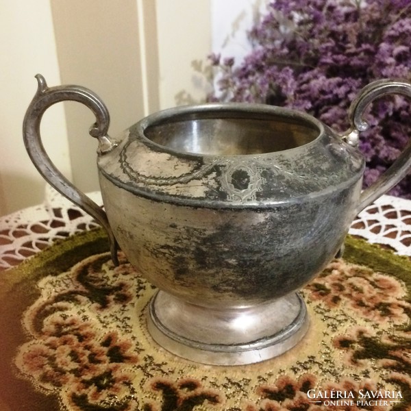 Very elegant, antique, silver-plated tin, large-sized sugar holder