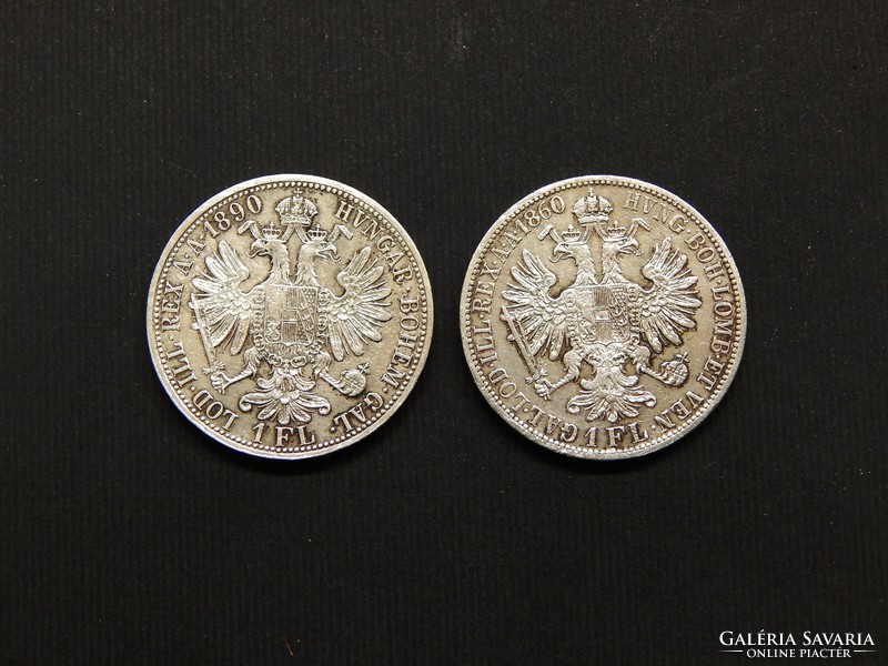 Silver i. József Ferencz 1 florins from 1890 and 1860