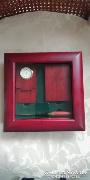Rosewood gift set of 5 pcs, clock, business card holder, pen, letter opener