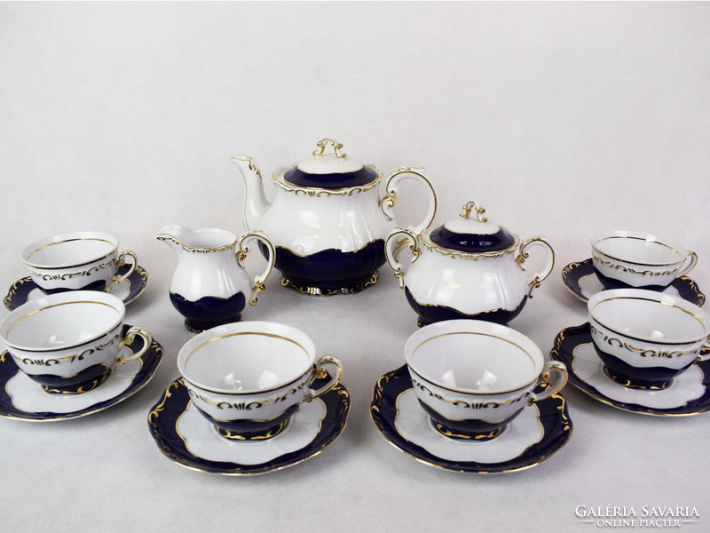 Zsolnay - a cobalt blue tea set for six people