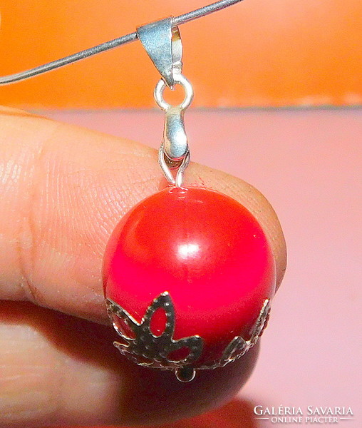 Coral red snowflake sphere pendant
