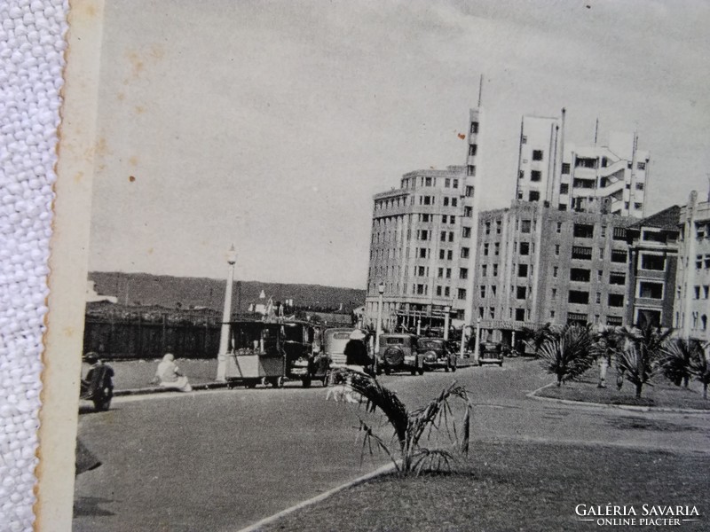 Antik dél-afrikai városképes képeslap/üdvözlőlap Durban, hotel, autók, riksa 1910 körüli