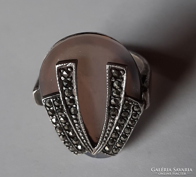 Old agate-marcasite silver ring