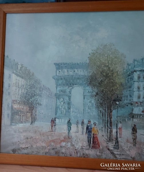 An oil painting by Paul Renardis a reproduction of a “Parisian street scene”55X75 with wooden frame