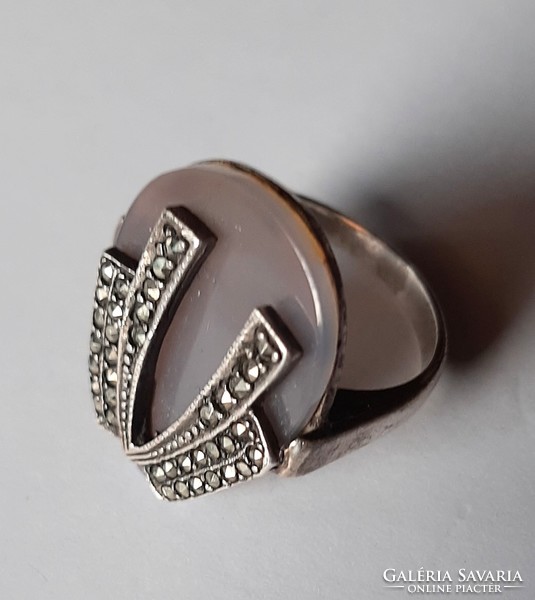 Régi Achát- Markazitos ezüst gyűrű