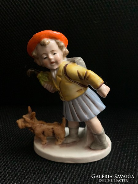 Antique german porcelain girl with dog