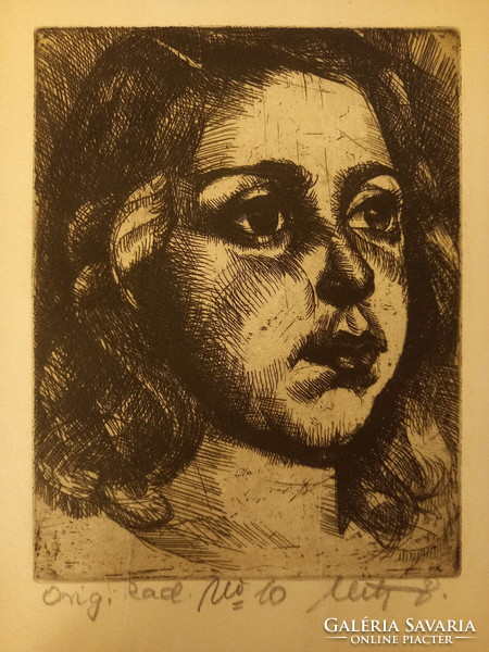 Béla Uitz - portrait of a girl, 1920, zinc scratch