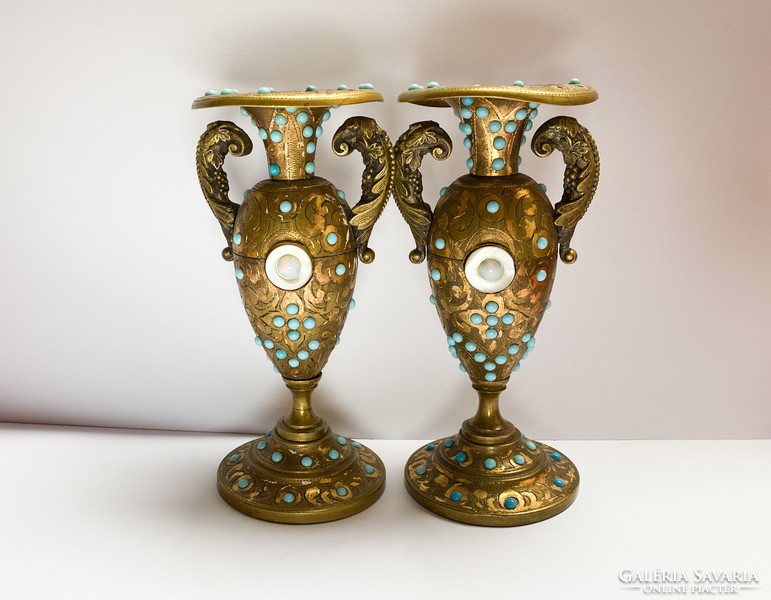 Pair of old ornate oriental vases.