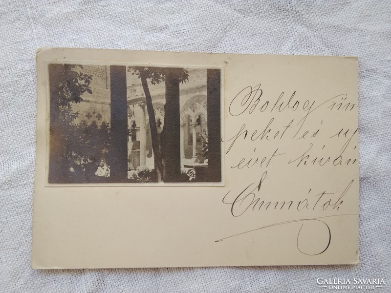 Old handmade photo / postcard, interior garden, ornate building