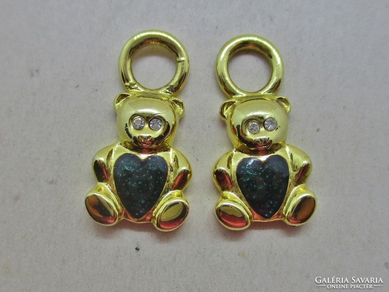 Beautiful old gilded stone teddy bear pendant 2pcs