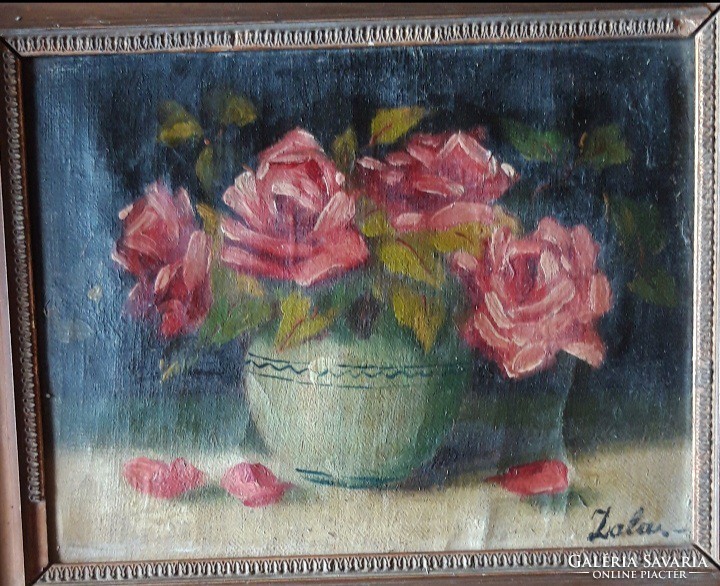 Old rose still life - oil on canvas - painting