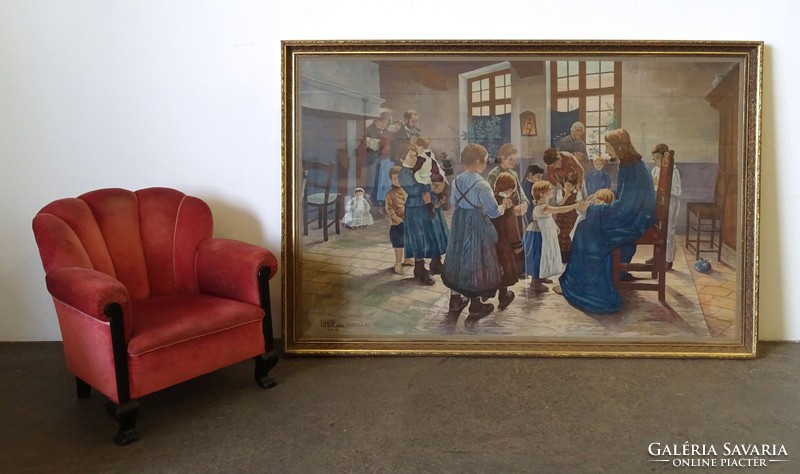 1H351 schütz lajos uhde after frigyes huge antique framed tapestry (1936-1938) 250 x 165 cm