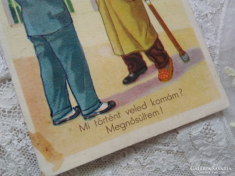 Old graphic, humorous postcard / greeting card for husband and wife