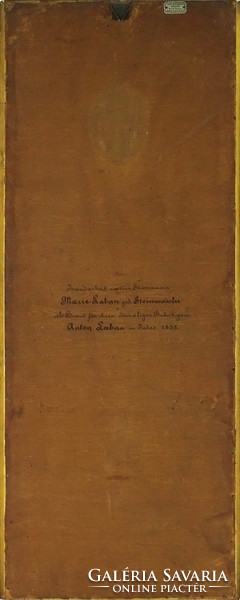 1H354 Antik tűgobelin kézimunka ökörszemes aranyozott keretben 69 x 28 cm