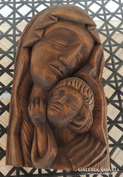 Sculptor from Miskolc: Virgin Mary with small Jesus wall sculpture relief