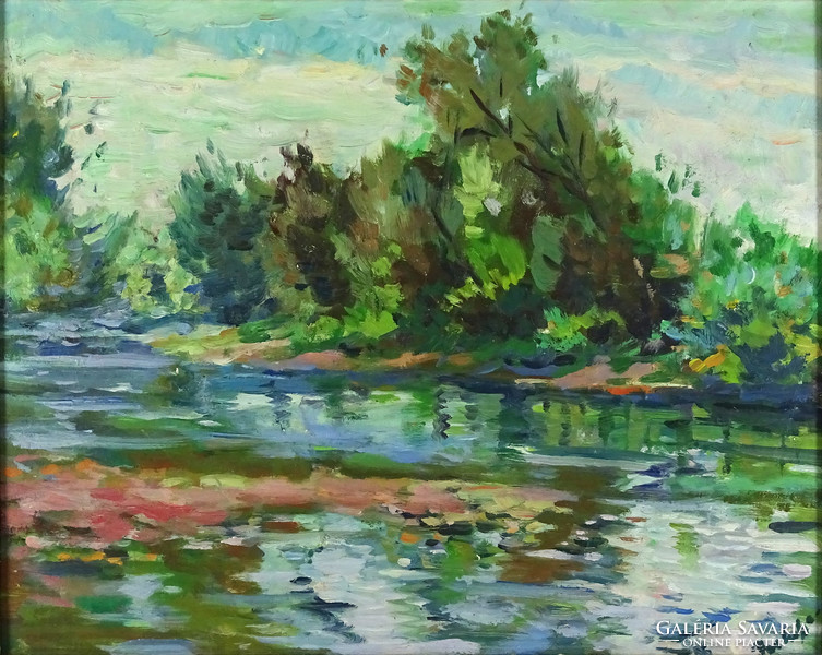 1H389 xx. Century Hungarian painter: waterfront landscape
