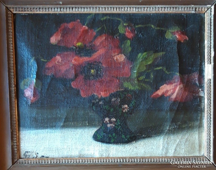 Régi pipacscsendélet - festmény - olaj, vászon