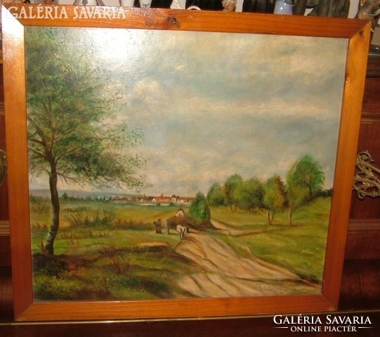 Unknown landscape - marked oil painting - village landscape