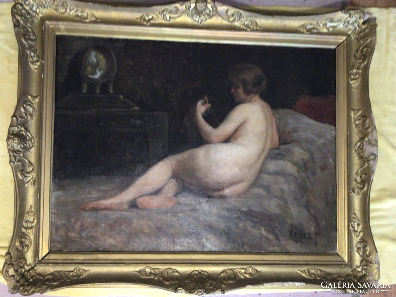 János Hencz 1883-… beautiful, huge nude oil painting