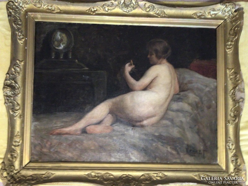 János Hencz 1883-… beautiful, huge nude oil painting
