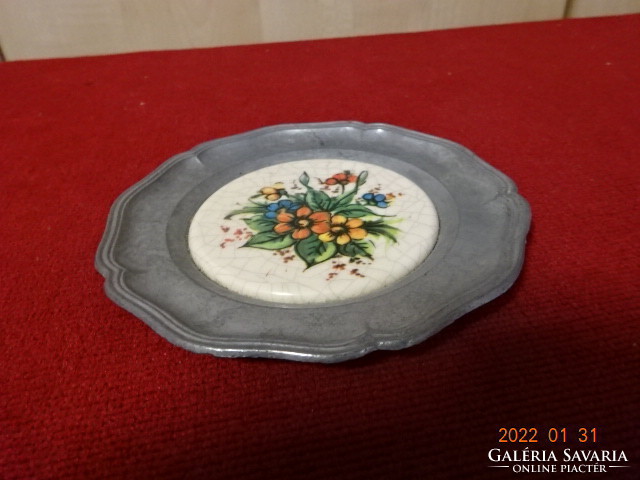 Zinc plate with porcelain center and flower pattern. He has! Jókai.